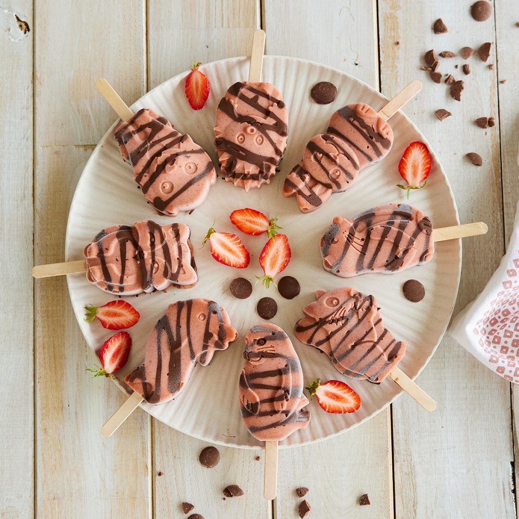 Voir la recette des glaces fraise chocolat