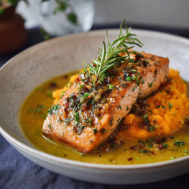 Saumon aux herbes et purée de patate douce