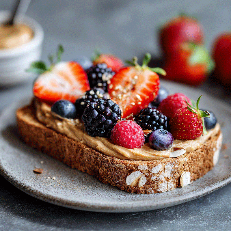 Tartine à la purée d'amande et aux fruits frais